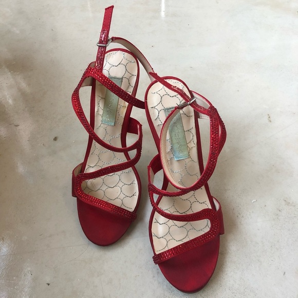 Betsey Johnson | Shoes | Betsey Johnson Red Sparkly Strappy Heels ...